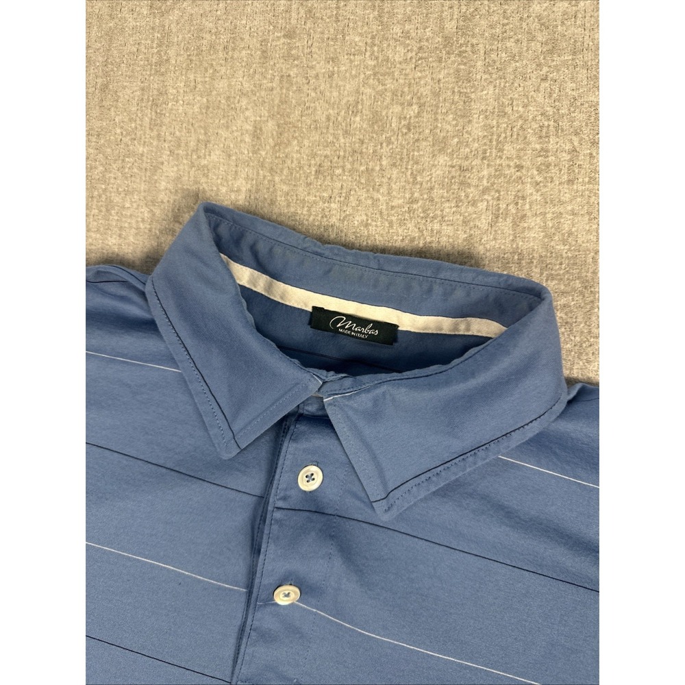 Marbas Polo Shirt Mens XL Blue White Stripe Italian Cotton Short Sleeve Golf